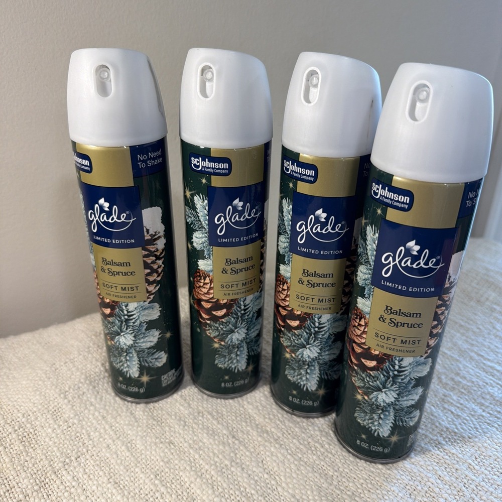 4 Pack Glade Air Freshener Spray Balsam & Spruce Christmas Pine 8 OZ Limited Ed